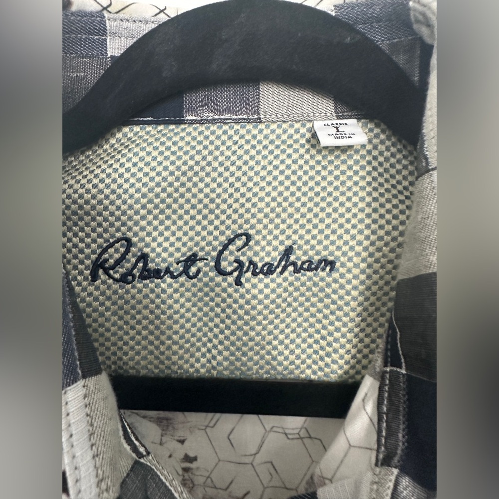 Robert Graham Button Down White Floral embroidered French Cuff large black green - Picture 4 of 13